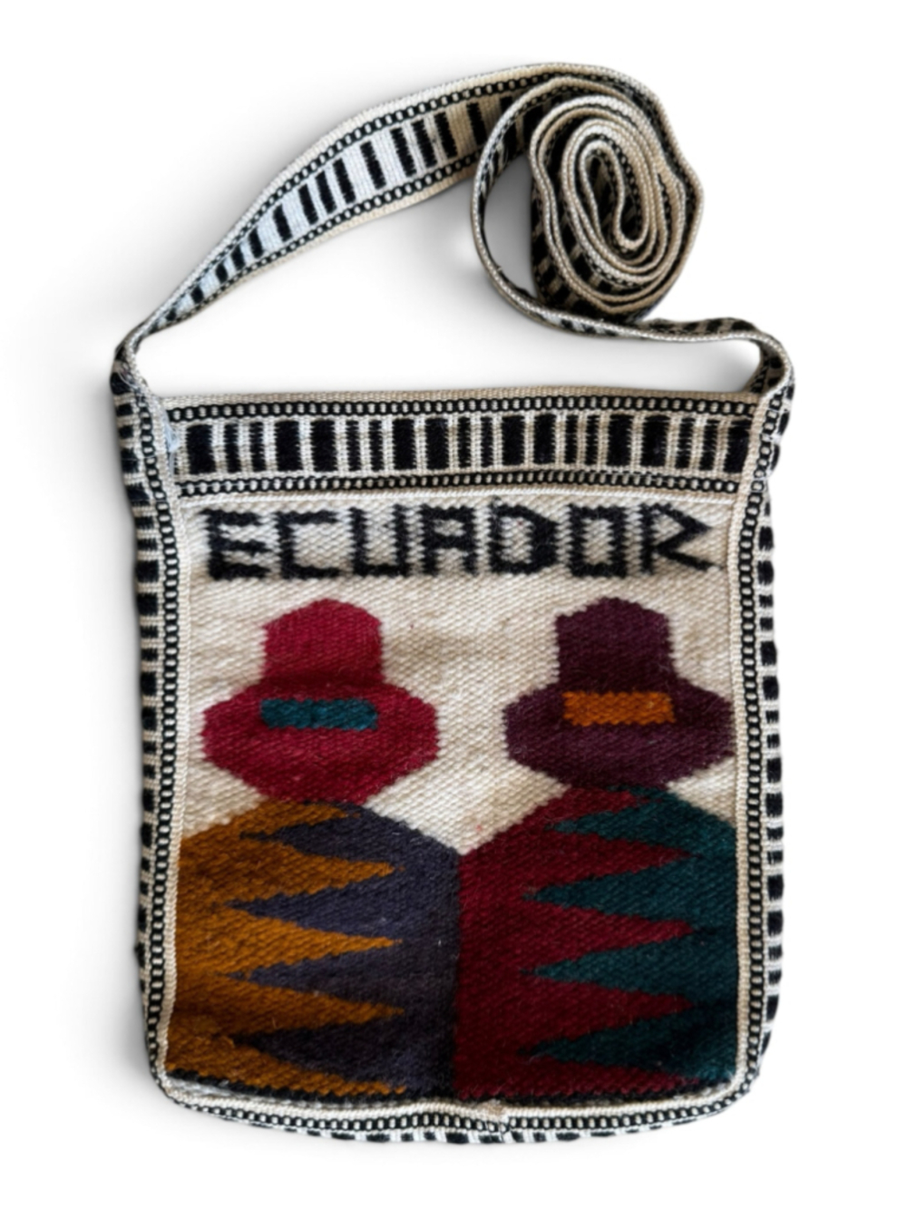 Vintage Ecuador Woven Tapestry Crossbody Bag Folk Art Shoulder Purse - Picture 6 of 10